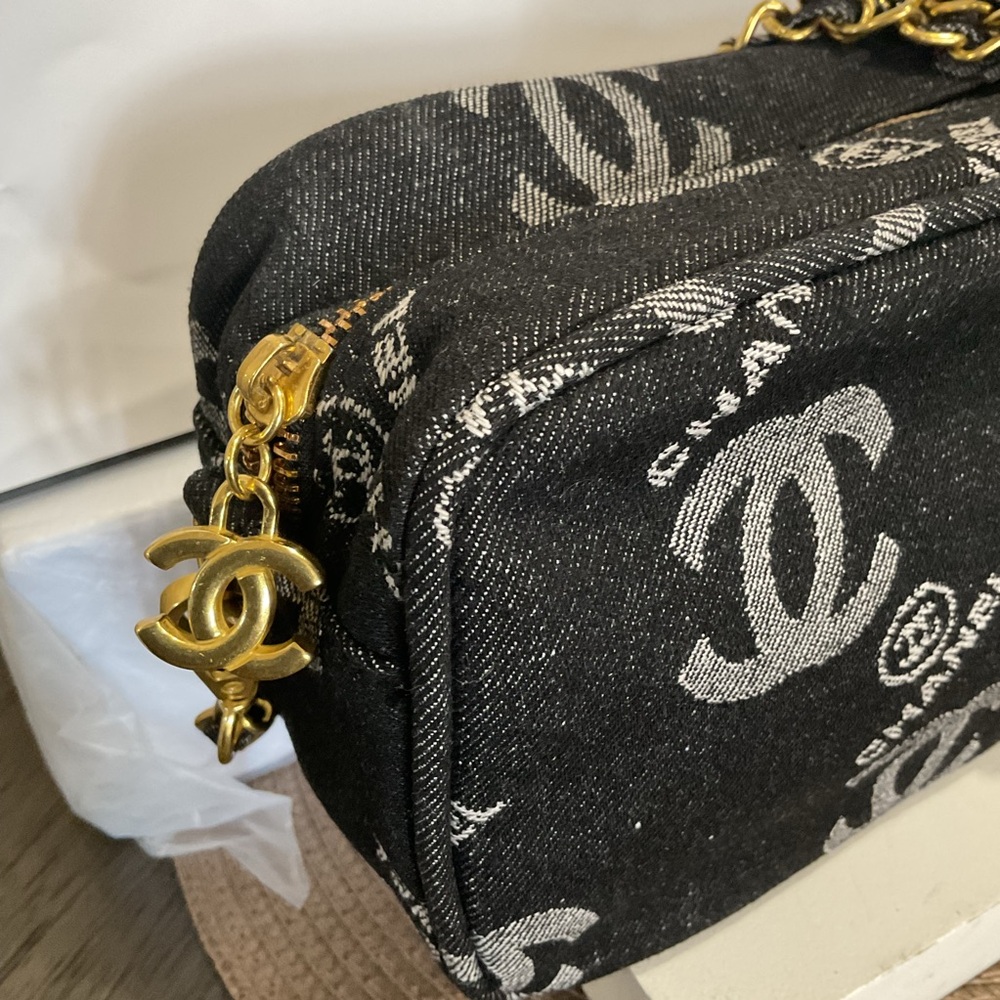 Denim Crossbody Bag with Gold Chain - Picture 2 of 7